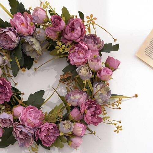 Vintage Artificial Peony Fake Flower Garland Wreath Wedding Party Wall Decoration