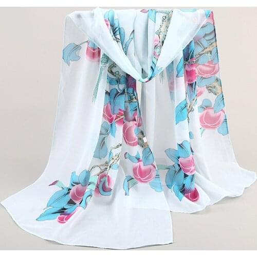 Womens White Print Scarf Fashion Shawls Wraps For Hair Long Large Scarf See Through Decor Beach Cover Scarf For Photograph