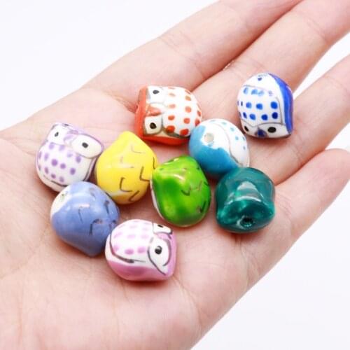 10pcs/lot Colorful Cute Owl Bird DIY Beads Multi Color Porcelain Ceramic Spacer Loose Beads Jewelry Kraft DIY Making Bead