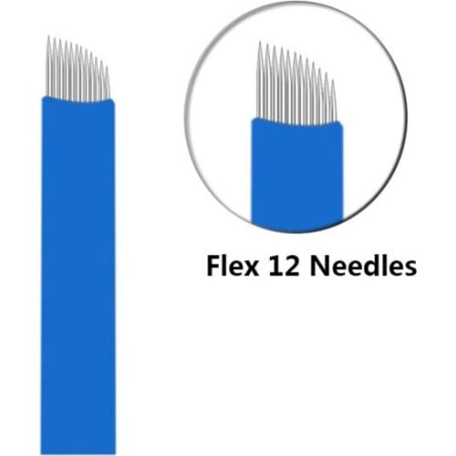 100pcs 0.2mm Blue 12 Flex Laminas Tebori 12pin Microblading Needles Permanent Makeup Eyebrow Tatoo Blade for Manual Tattoo Pen