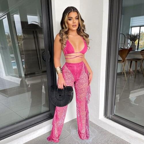 2021 Sexy Lace Ruffles Pants Suit Bikini Swimsuit Swimwear Female Bandage Thong Brazilian Biquini Bikini Set Bathing Suit Bather