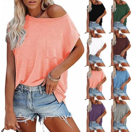 2021 Womens Short Sleeve T Shirts Summer Crewneck Tees Plain Workout Tops Loose Fit Solid Basic Tops