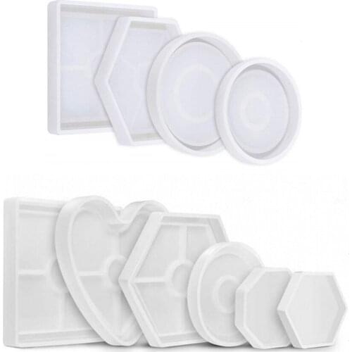 4/6Pcs Crystal Epoxy Resin Mold Hexagon Round Coaster Casting Silicone DIY Mould 54DC