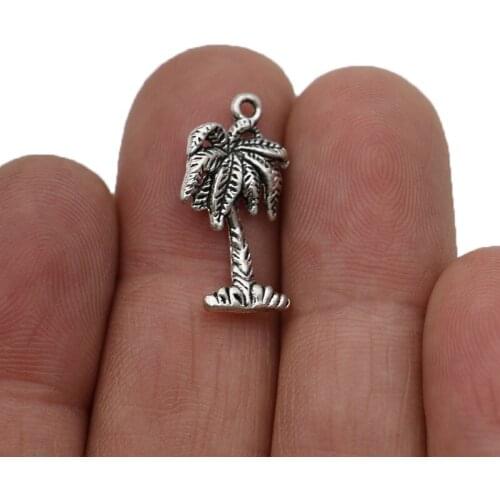 40pcs Antique Silver Plated Coconut Tree Charms Pendants for Jewelry Making Necklace DIY Handmade Craft 22x11mm