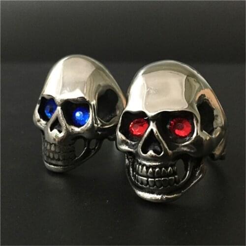 5pcs/lot Size 7-15 Crystal Eyes Polishing Skull Ring 316L Stainless Steel Jewelry Ghost Skull Ring