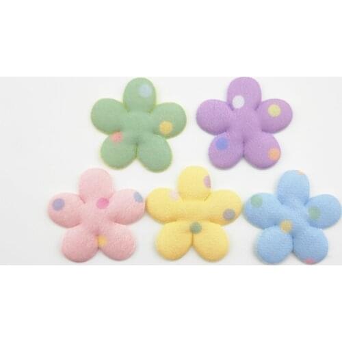 50Pcs/LOT 3.2CM Padded Print Dot Cloth Flower Appliques For DIY Hat Clothes Leggings Sewing Supplies Headwear Decor Patches