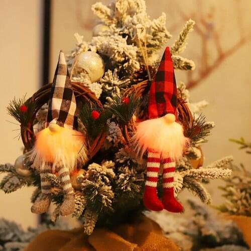 6 Pcs Christmas Gnome with Light Plaid Buffalo Check Plush Nordic Scandinavian Elf X'Mas Holiday Party Home Decor Wholesale X2