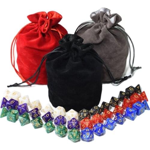 6 Set Pearlized Plastic Dice with Big Velvet Pouch for DnD RPG MTG Games(Golden Numbers)