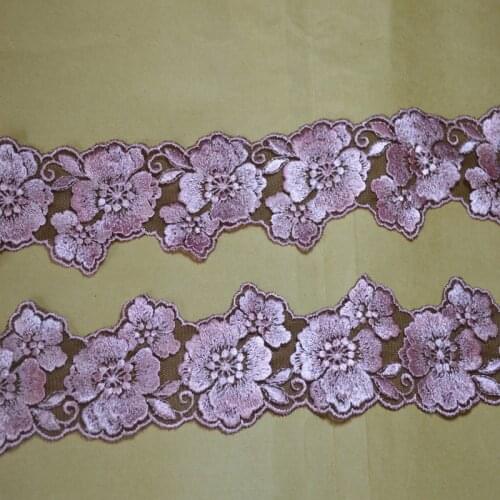 6cmwidth(2yds/lot)black mesh pink floral Embroidery Hight quality lace fabrics embroidered lace trim 17021106