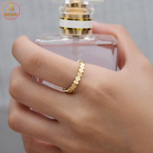 Akizoom Gold Color Quadrilateral Shape Rings for Women Stainless Steel Adjustable Open Size Finger Ring Wedding Jewelry Gift