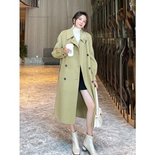 Double sided cashmere coat womens middle and long autumn and winter 2021 new high-end temperament loose knee woolen coat