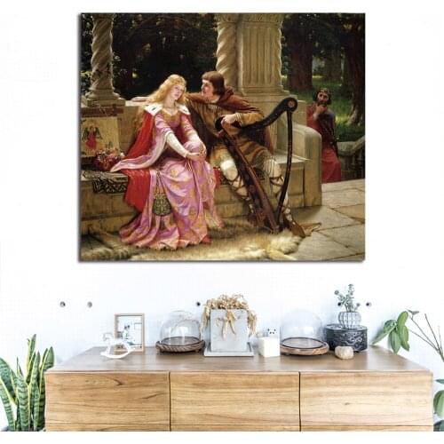 Edmund Blair Leighton Canvas Tristan & Isolde Medieval Times Romantic Lovers Poster Painting On Bedroom Wall Art Pictures Home
