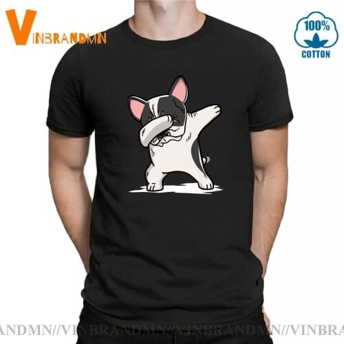 New Hip Hop Pied French Bulldog Dabbing T-Shirt Funny Dab Dance Gift Sleeve Tops T Shirt Homme Top Tee Men 100% Cotton Plus Size