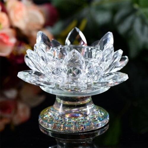 Crystal Lotus Candle Holder Glass Candlestick Tealight Candelabra Lighthouse Holder Crafts Home Wedding Decor Ornaments Figurine