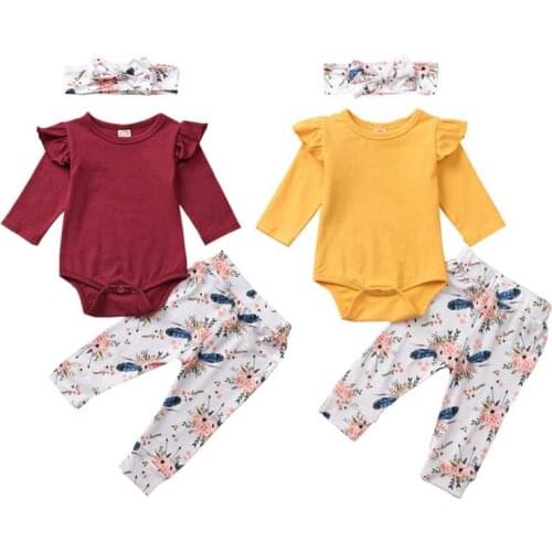 Baby Girl Sets 3Pcs Cotton Infant Girls Tops Romper Dot Bowknot Pants Toddler Outfits Baby Clothes For 0-18M