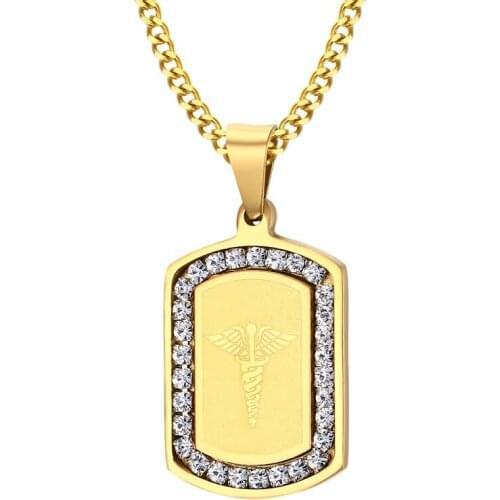 32MM Titanium Steel Zircon Star of Life Pendant Gold N00591
