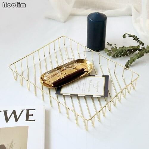 NOOLIM Nordic Metal Storage Basket Rose Gold Fruit Basket Iron A4 Basket Elegant Luxury Desk Storage Organizer Decorative Basket