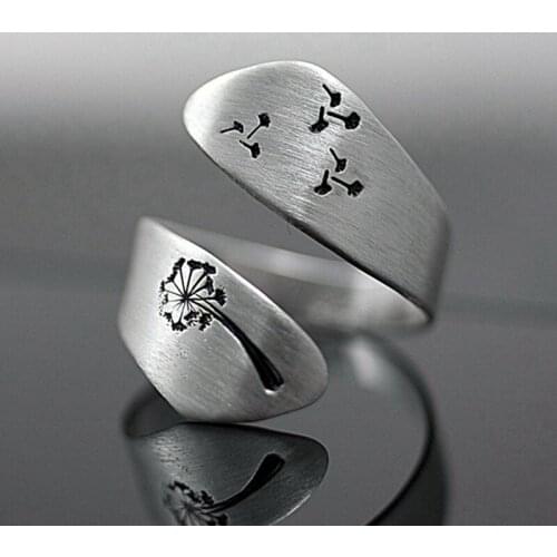 Fashion Adjustable Engraving Dandelion Ring For Women Men Personality Opening Finger Rings Engagement Wedding Party Jewelry