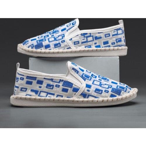 Hot Sale Blue Slip-on Men Loafers Shoes Casual Breathable Gingham Print Man Flat Footwear Fishmen Shoes for Male zapatos hombre