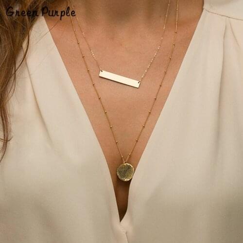 Set of 2 Necklace Jewelry Gold Hammered Chocker Handmade Initial Pendants Ball Chain Kolye Women Necklace