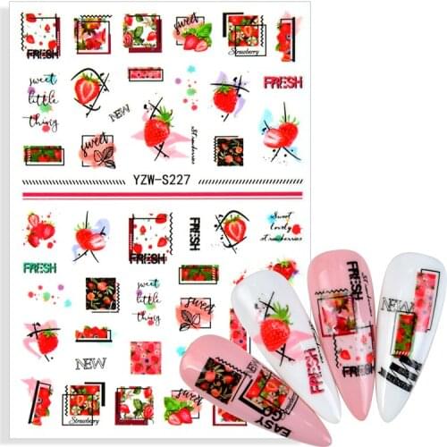 Fresh Fruits Strawberry 3D Stickers for Nails Foil Decals Design Self Adhesive Nail Art Decorations Sliders Manicure Accessories