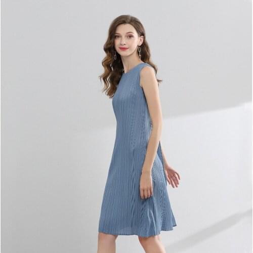 Japanese Miyake Pleated Dress New Sleeveless Vest- Dress Pleated Summer