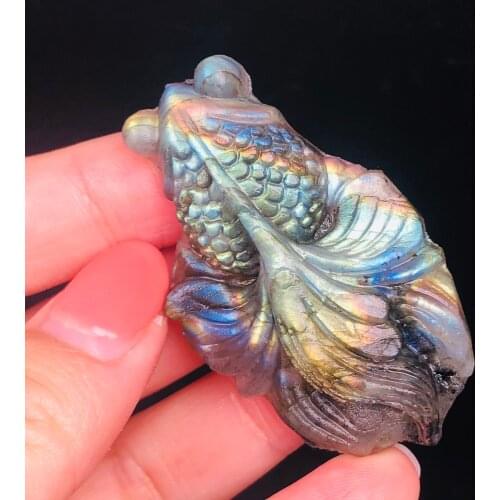 New Arrival!!!Flashing Beautiful Natural Labradorite Crystal Fish Hand Carved And Polished Rare Gemstone Home Decoration