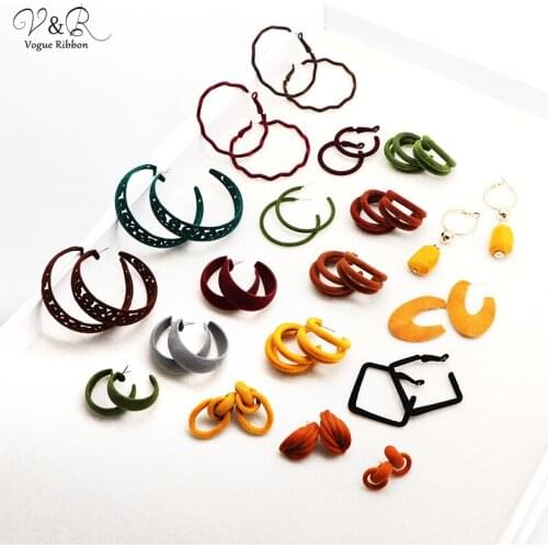 New Arrival Hoop Earrings Fall Winter Jewelry Women Earrings With Flocking Material Tiny/Big Hoop Earrings Round/Geometic Shape