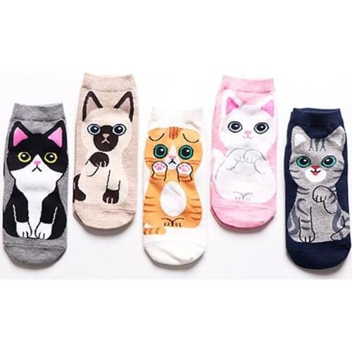 New Cute Cartoon Cat Short Socks Women Funny Kitten Print Cotton Socks Animal Harajuku Casual Novelty Happy Low Ankle Socks