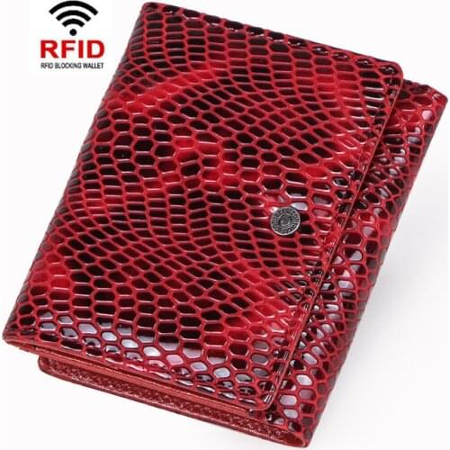 New Serpentine Short Wallet Women Clutch Coin Purse RFID Anti-theft Genuine Leather Female Mini Wallets Card Holder Money Bags