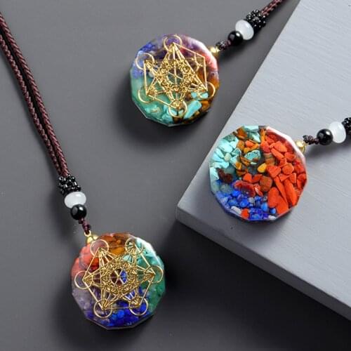Flower Of Life Pendant Necklace Natural Stone Chakra Reiki Healing Energy Generator EMF Radiation Protection Orgonite Necklace