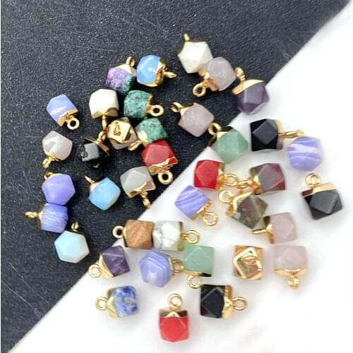 Natural Stone Pendant Necklace Jewelry Faceted Polygon Agate Amethyst Electroplating DIY Handmade Accessories Charm Wholesale