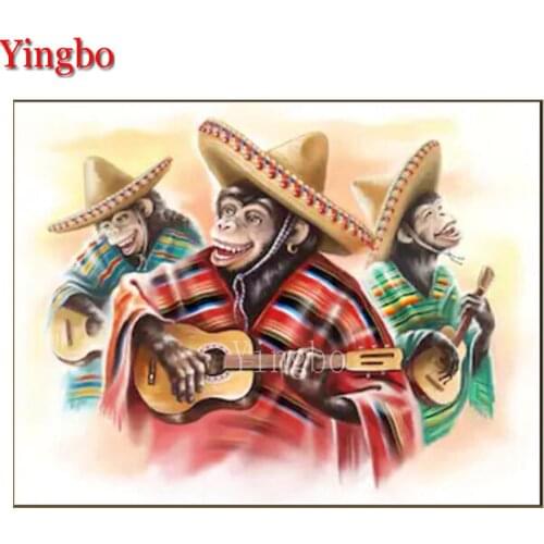 Full Square/round 5d Diamond Painting Funny Monkey Playing Guitar DIY Diamond Embroidery Mosaic diamond Picture mosaic home art