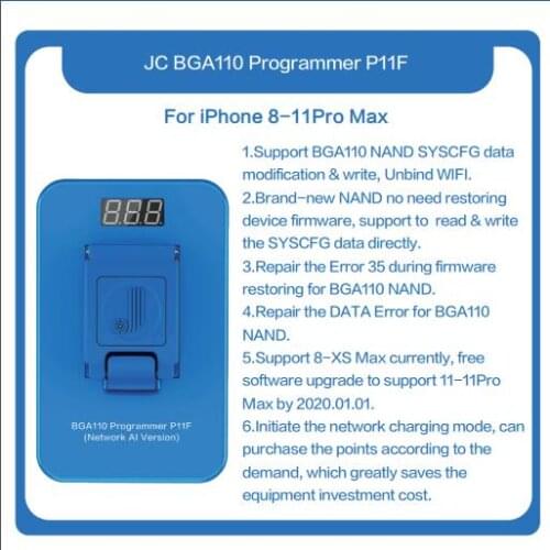 JC P11 BGA110 Programmer For iPhone 8/8P/X/XR/XS MAX 11 Pro MAX NAND Flash for NAND SYSCFG Data Modification Write Unbind WIFI