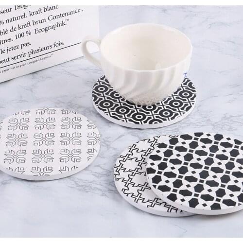 Simple ins wind ceramic coasters logo custom UV printed insulated cork mats gifts round water absorbing coasters