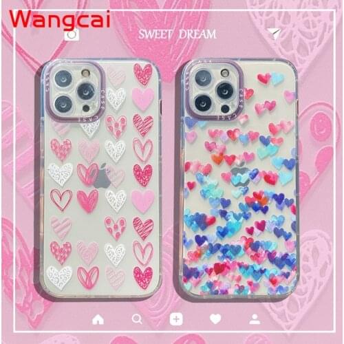 Clear Heart Case For iPhone 12 Pro Max 11 Pro Max X XR XS Max 8 7 6 6s Plus SE Case Love Phone Shell Soft Silicone TPU Cover