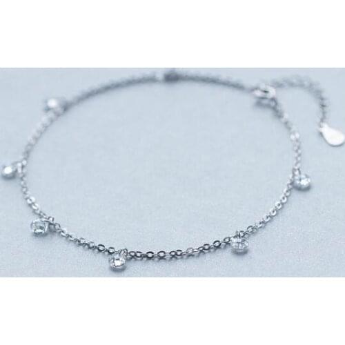 Real. 925 -Sterling -Silver-Jewelry crystals Round CZ Stone Anklet bracelet adjustable Charm jewelry GTLS237