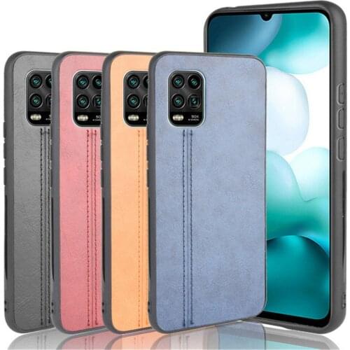 For Xiaomi Mi 10 Lite Case Luxury Calfskin PU Leather lines Hard Back Cover Case For Xiaomi Mi 10 Youth Mi10 Full Phone Case
