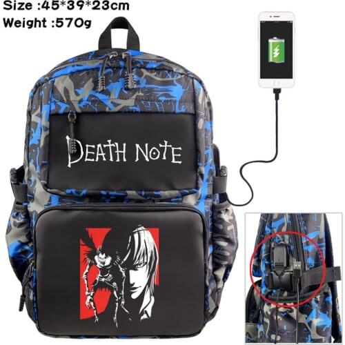 Backpack Anime Death Note Nylon Student Schoolbag Casual USB Cartoon Teenger Travel Laptop Bag Zipper Bookbag Knapsack