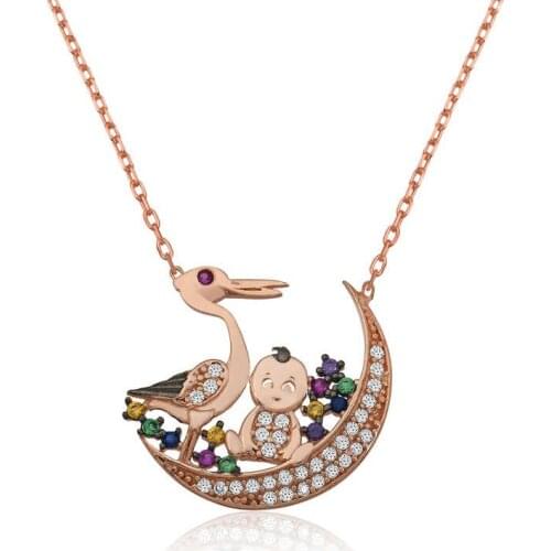 Silverlina Silver Stork And Baby Lady Necklace