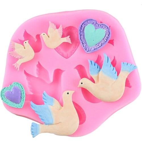 3D Pigeon Silicone Mold Birds Cupcake Fondant Molds Heart Shape Gem Chocolate Gumpaste Cake Decorating Tools Candy Resin Mould