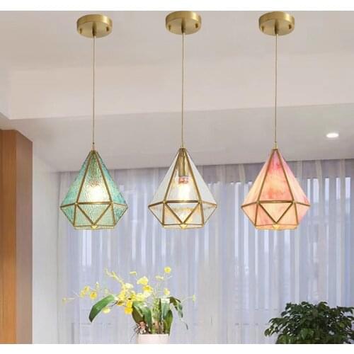 American Style Glass Pendant Light Copper Lighting Decor Dinning Room Hanging Lamp Kitchen Chandelier Ceiling Suspension Fixture