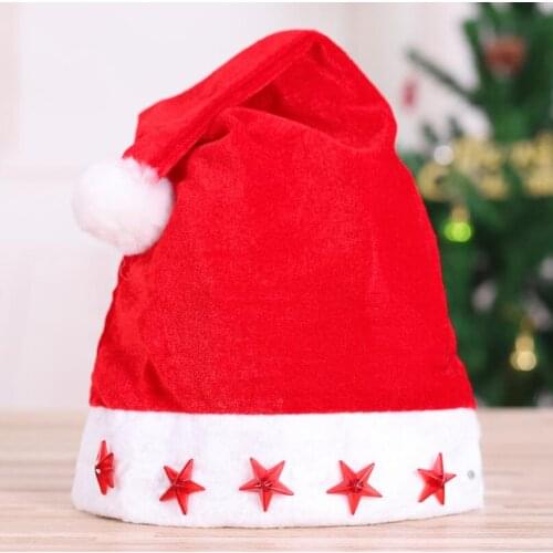 LED Christmas Hat Beanie Xmas Party Hat Glowing Luminous Led Red Flashing Star Santa Hat For Adult LX4315