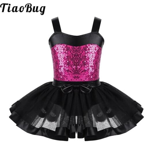 TiaoBug Children Girls Sleeveless Sequined Ballet Tutu Dress Gymnastics Leotard Dress Stage Ballerina Costume Kids Dance Wear