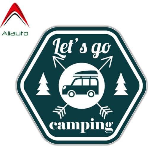 Aliauto Funny Lets Go Camping PVC Car Sticker for Volkswagen Tiguan Polo Golf Skoda Superb 2 Toyota,14CM*13CM
