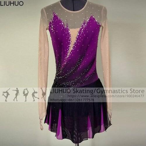 Ice Figure Skating Dress Women Girls Blue Gradient Competition Costumes Teens Skating Dress Female Dancewear Wholesal