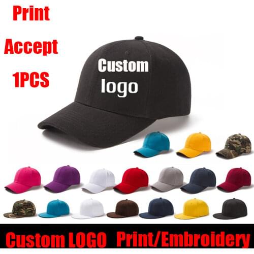 1PCS Customized/Print LOGO Summer Cap Branded Baseball Cap Snapback Hat Summer Cap Hip Hop Fitted Caps Hats For Men Women Kids