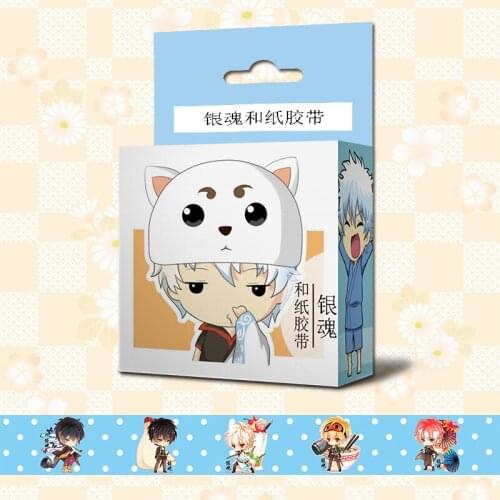 10 boxes/lot Anime GINTAMA Washi Tape Adhesive Tape TOY Sakata Gintoki Shimura Shinpachi masking tapes Paper stickers 5M