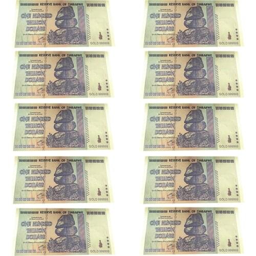 10PCS Zimbabwe 100 Trillion Gold Plated Plastic Gold Foiled Fake Money Banknote Collections Gift Souvenirs Dropshipping