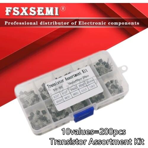 10values= 200PCS BC337 BC327 2N2222 2N2907 2N3904 2N3906 S8050 S8550 A1015 C1815 Transistor Assortment Kit Transistors + Box